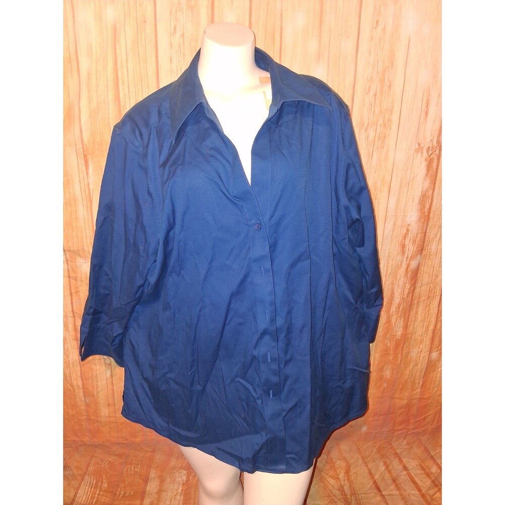 Foxcroft Blue 3/4 Sleeve No Iron Button Up Blouse Sz 20W